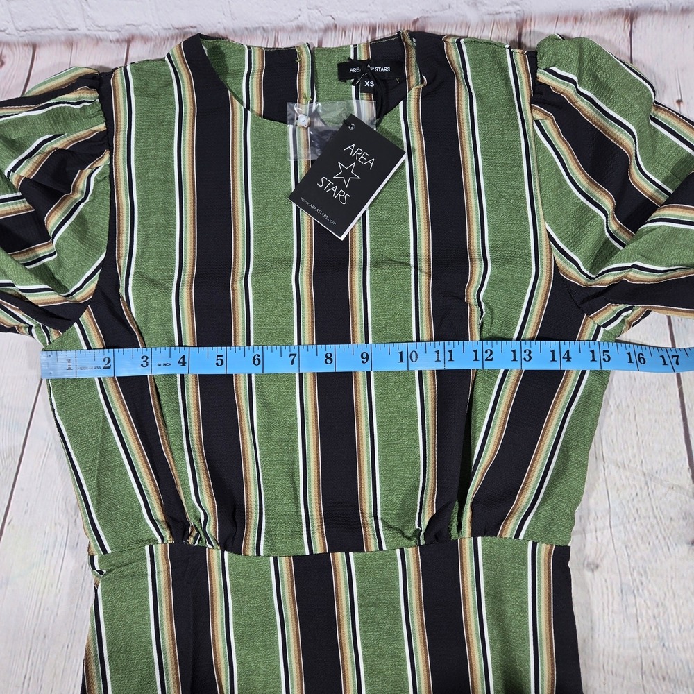 Area Stars Stripe Long Tiered Dress Green Black‎ XS ASDJ23308GS Open Back Maxi - Picture 7 of 9